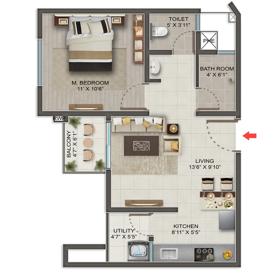 1 BHK Floor Plan