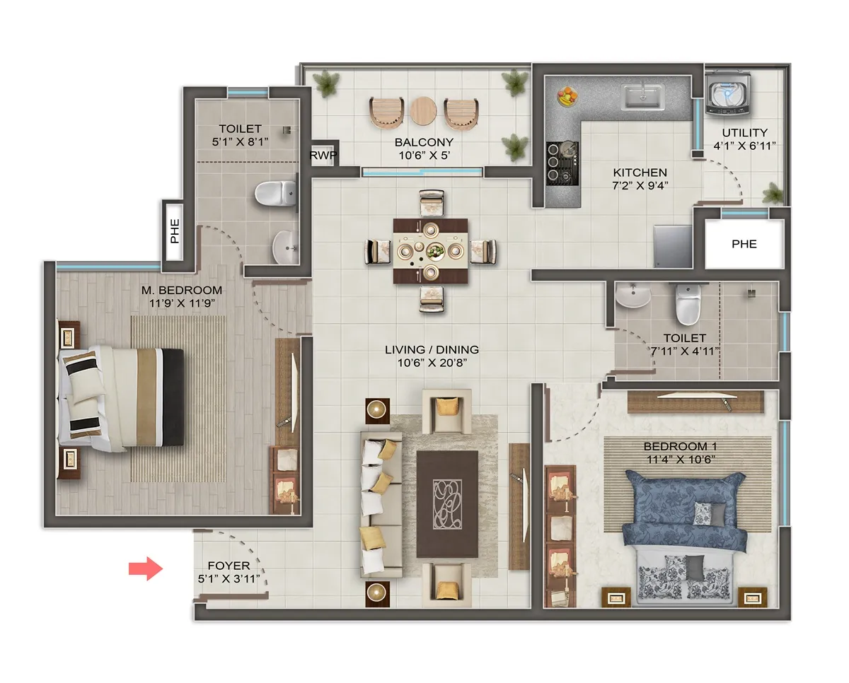 2 BHK Floor Plan