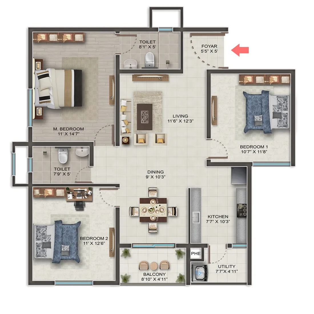 3 BHK Floor Plan